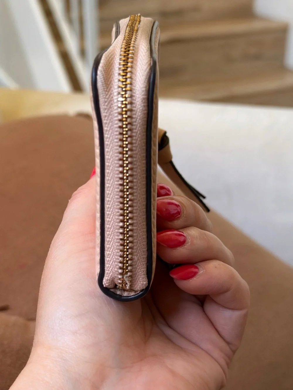 Tory Burch Blush Pink Pebbled Leather Zip Around Wallet Coin Purse